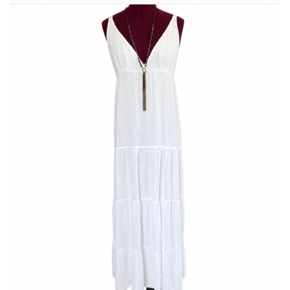 Seaspice Peruvian Cotton Maxi Tiered Gauze Slip Dress Boho Beach Adj Straps L